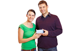 man and woman holding a box of medicine